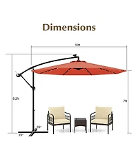 Gymax 10 ft Patio Offset Umbrella w/ Solar Lights Deck Umbrella w/ Easy Tilt Adjustment