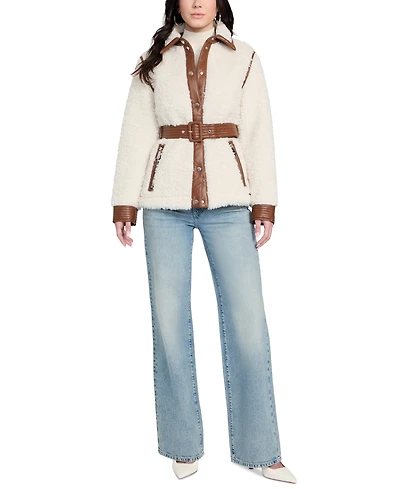 Guess Women's Belted Faux-Shearling Coat
