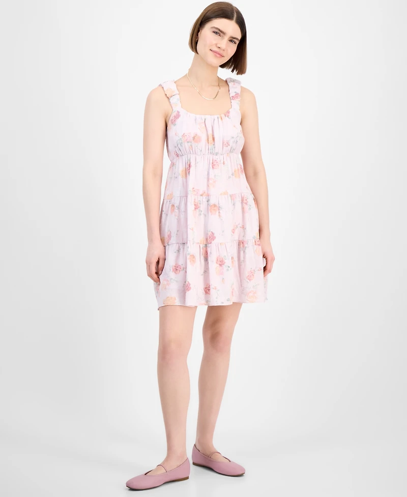 Pink Rose Juniors' Bubble-Strap Tiered Mini Dress
