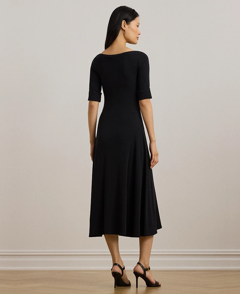 Lauren Ralph Women's Rib-Knit Stretch Cotton Midi Dress