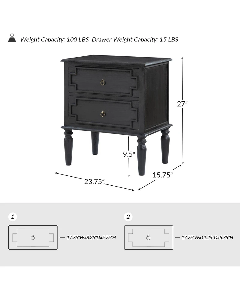 Kim 28"Tall 2-Drawer Nightstand