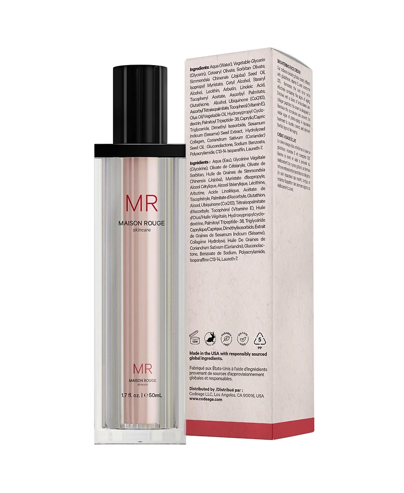Maison Rouge Brightening Face Cream by Codeage – Glutathione Cream, Collagen Peptides, Vitamin E, CoQ10 – Radiance & Antioxidant Complex – Refillable