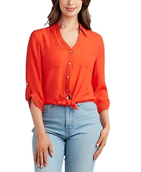 Bcx Juniors' Gauzy Textured Collared Shirt