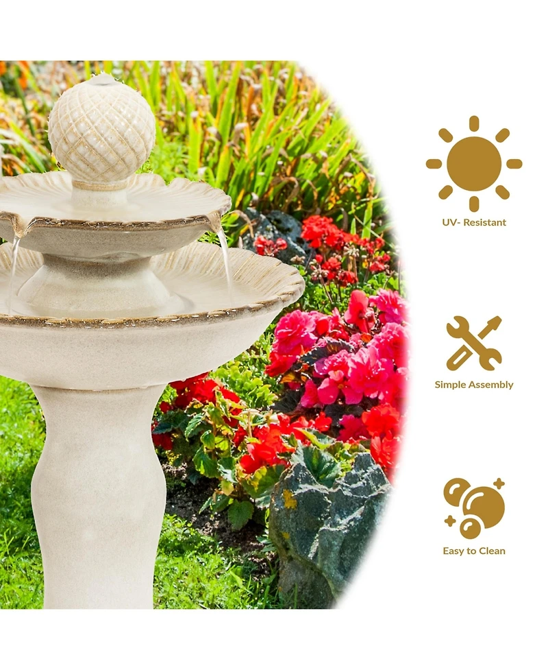 27"H Electric Ceramic 2-Tier Resting Birds Outdoor Water Fountain