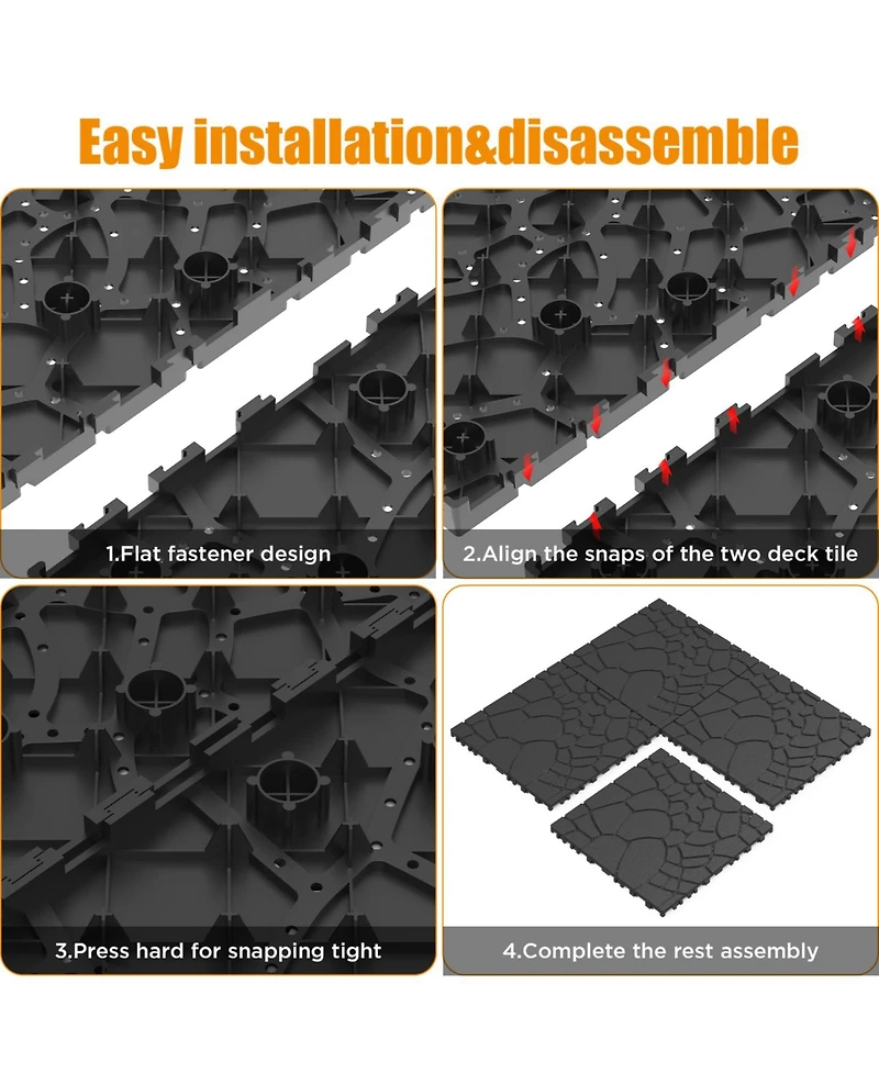 Streamdale 12" Patio Deck Tiles, Diy Interlocking, Easy Install, 44pcs, Dark Gray