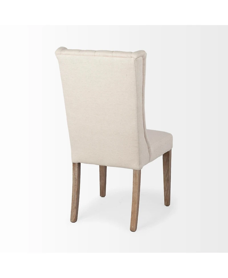 Tufted Cream And Brown Upholstered Linen Wing Back Dining Side Chair