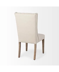 Tufted Cream And Brown Upholstered Linen Wing Back Dining Side Chair