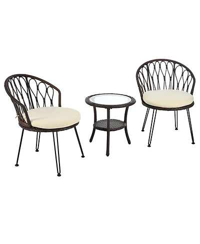 Mondawe Outdoor Leisure Set, 2 Rattan Single Chairs with A Glass Round Table