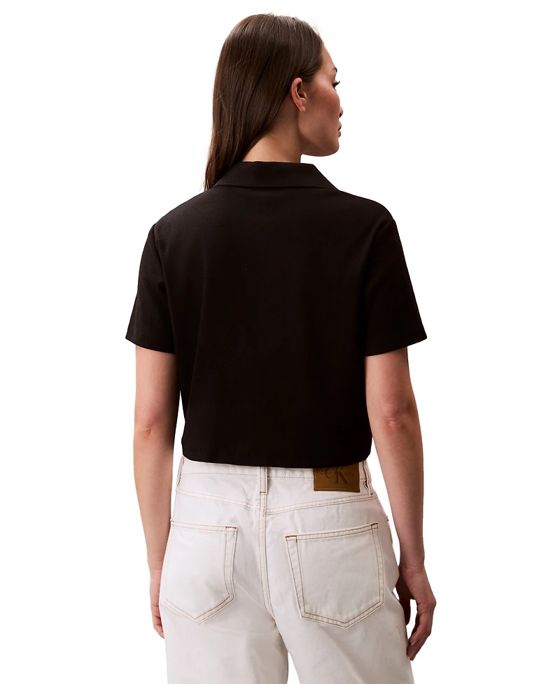 Calvin Klein Jeans Women's Ribbed Monogram-Logo Polo Top