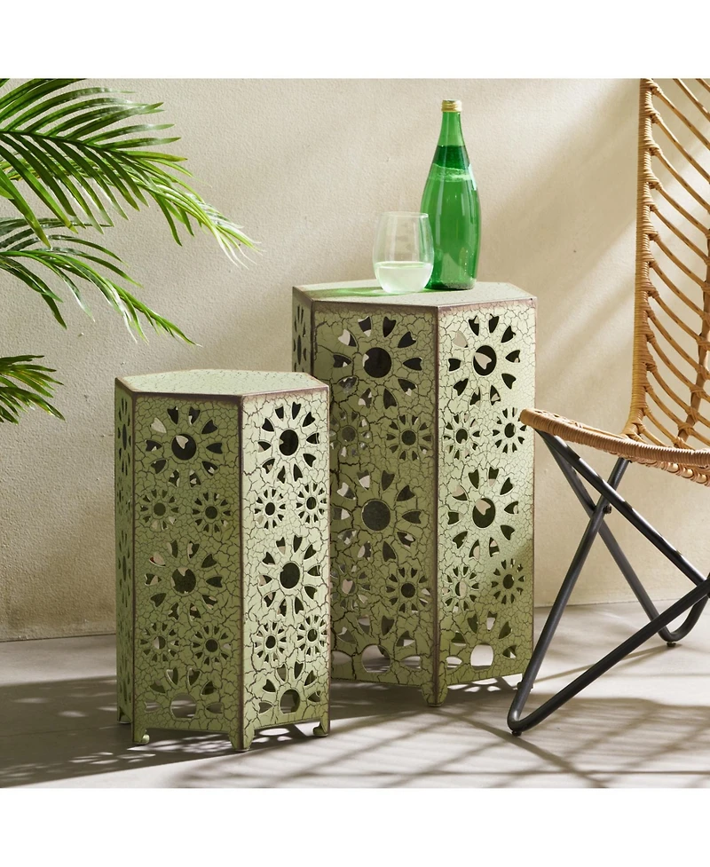 Streamdale Sunburst Iron End Table Set - Crackle Teal, Blue, or Green