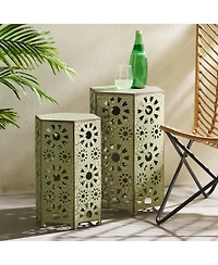 Streamdale Sunburst Iron End Table Set - Crackle Teal, Blue, or Green