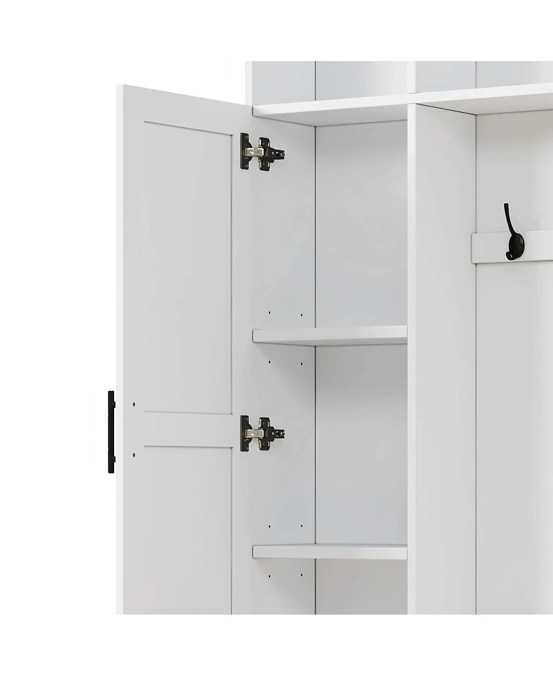 3-in-1 Hall Tree and Bench with 6 Hooks and Shelves
