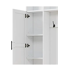 3-in-1 Hall Tree and Bench with 6 Hooks and Shelves