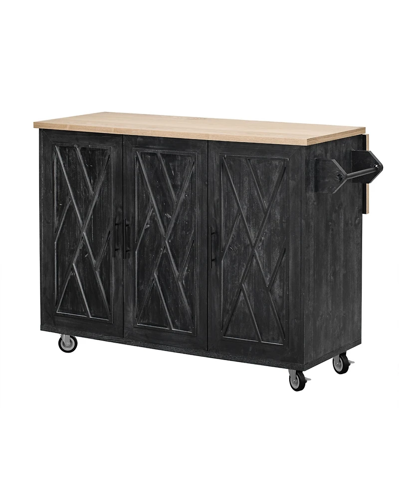 Streamdale Geometric Twill Kitchen Island with Drop Leaf, Rolling Storage Cart with Towel Rack (Black