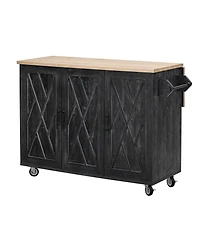 Streamdale Geometric Twill Kitchen Island with Drop Leaf, Rolling Storage Cart with Towel Rack (Black