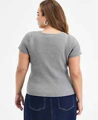 Bar Iii Trendy Plus Ribbed Zip-Front Sweater, Exclusively at Macy's