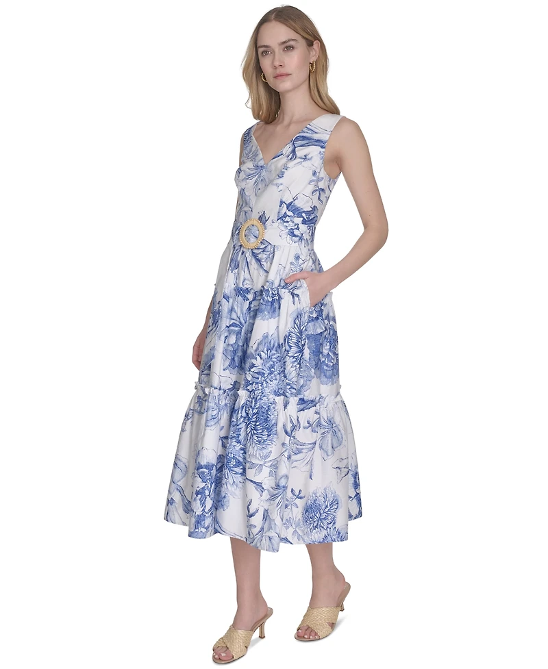 Vince Camuto Women's Belted Cotton Sleeveless Dress