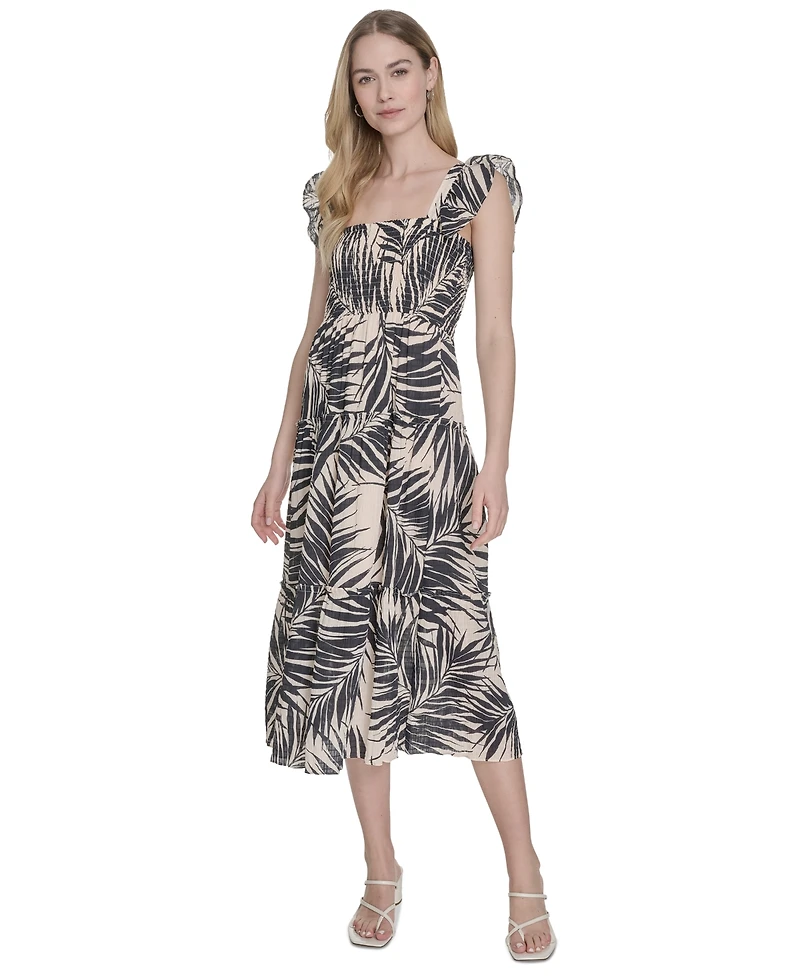 Vince Camuto Women's Printed Ruffle-Strap Midi Dress