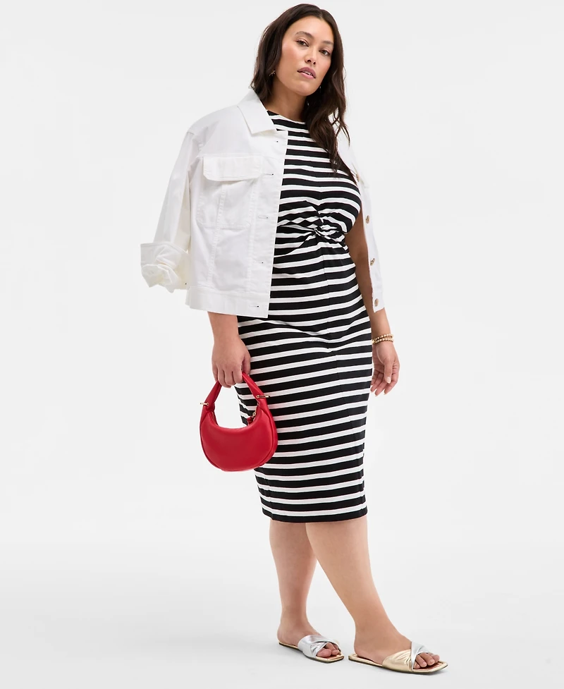 On 34th Trendy Plus Striped Knot-Front Knit Midi Dress
