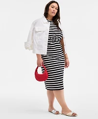On 34th Trendy Plus Striped Knot-Front Knit Midi Dress