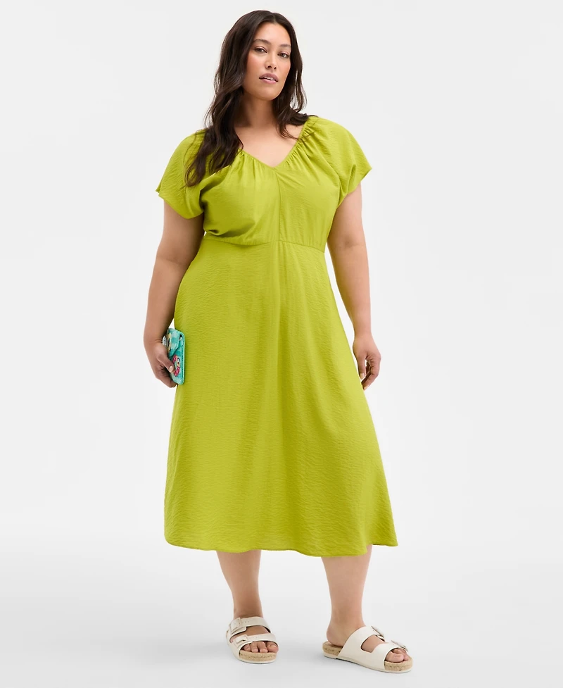 On 34th Trendy Plus Flutter-Sleeve Textured Satin Midi Dress, Exclusively at Macy's