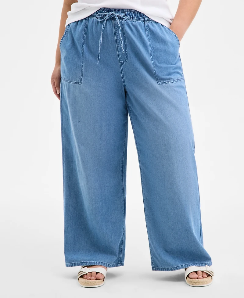 On 34th Trendy Plus Pull-On Utility Wide-Leg Jeans, Exclusively at Macy's