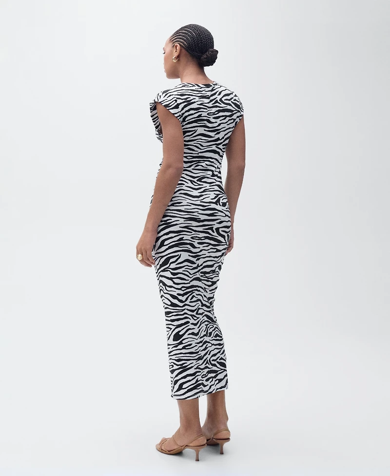 Mango Women's Zebra-Print Fitted Midi Dress