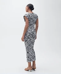 Mango Women's Zebra-Print Fitted Midi Dress