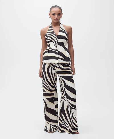 Mango Women's Zebra-Print Linen-Blend Vest
