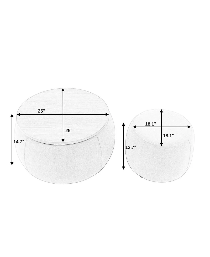 Multifunctional Round Ottoman Coffee Table with Wood Lid Hidden Seat and Storage for Bedroom or Living Room No Assembly Needed-The Pop Home