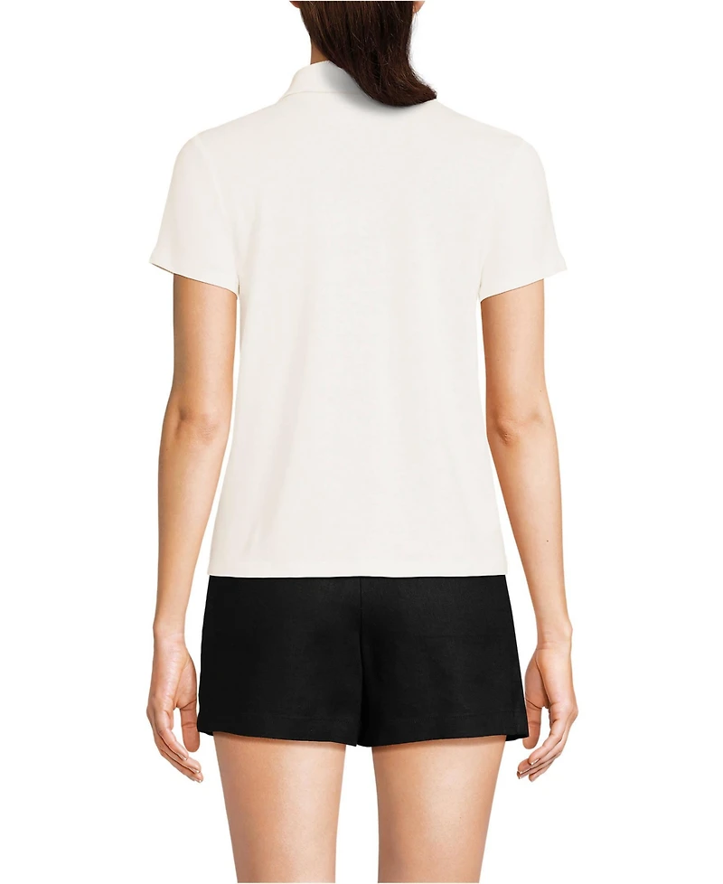 Lands' End Women's Linen Blend Short Sleeve Button Front Polo Top