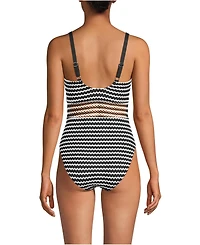 Lands' End Women's Crochet Square Neck High Leg One Piece Swimsuit