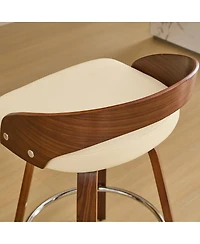 Set of 2 Swivel Bar Stools with Low Back 25 Inch Seat Height Wood Chairs Cushioned and Footrest for Kitchen Island or Dining Room-The Po