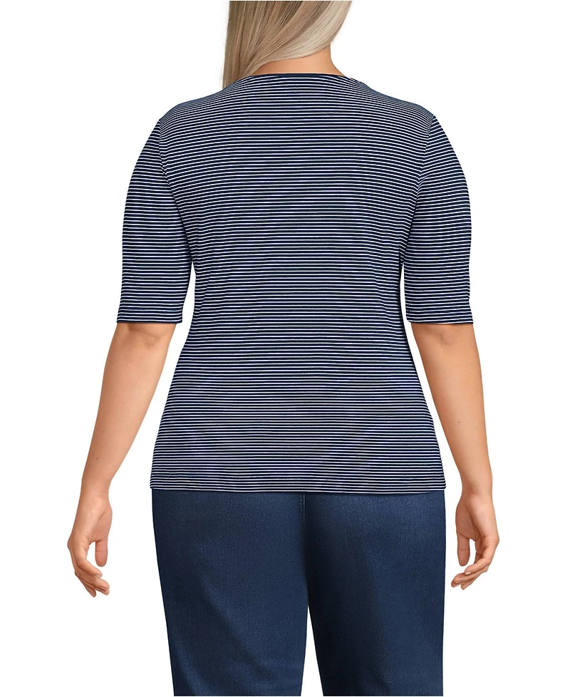 Lands' End Plus Lightweight Jersey Skimming Elbow Sleeve Crew Neck T-shirt