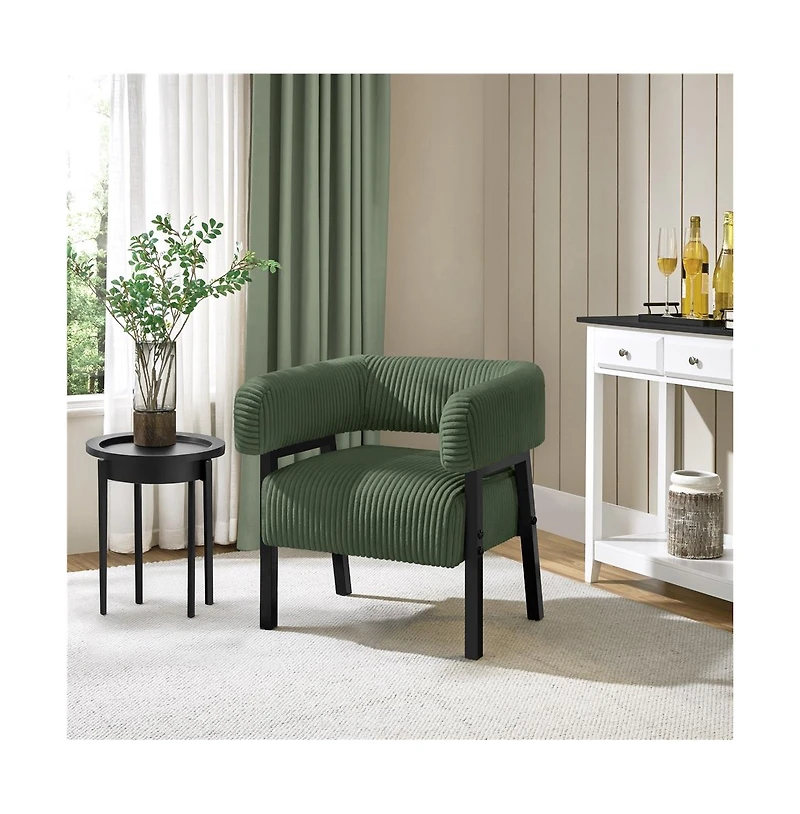 Yaheetech Contemporary Upholstered Corduroy Barrel Accent Chair, Dark Green