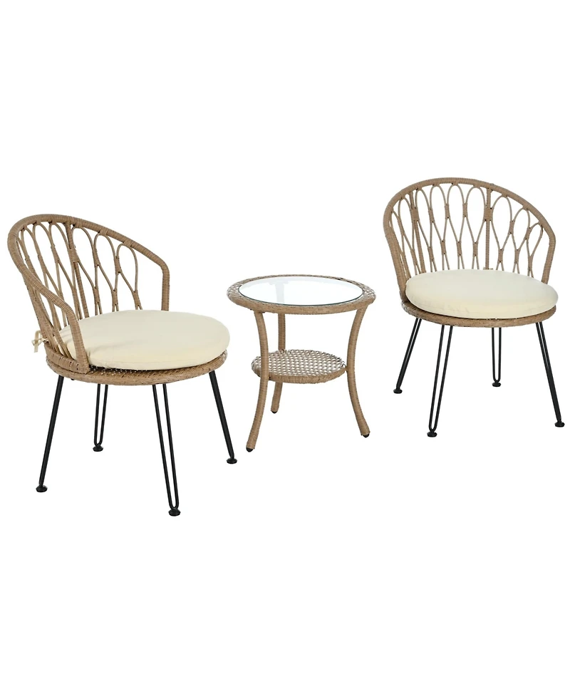 Mondawe Outdoor Leisure Set, 2 Rattan Single Chairs with A Glass Round Table