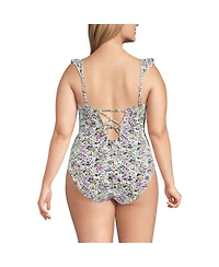 Lands' End Plus Pique Ruffle One Piece Swimsuit