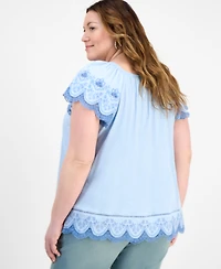 Style & Co Plus Scalloped-Hem Flutter-Sleeve Top, Exclusively at Macy's