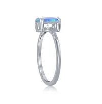 Sterling Silver Square Synthetic Opal Beaded Band Ring