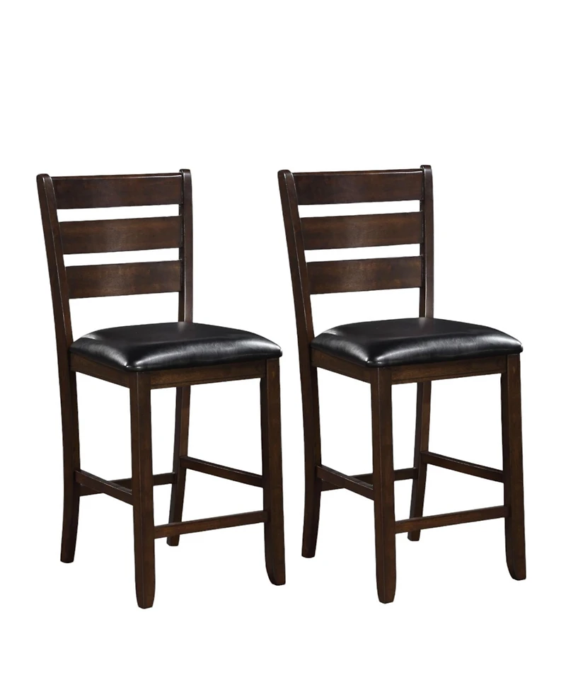 Set of Two Faux Leather And Solid Wood Counter Height Bar Chairs