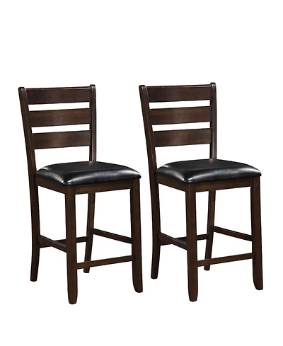 Set of Two Faux Leather And Solid Wood Counter Height Bar Chairs