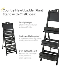 Country Heart Ladder Plant Stand with Chalkboard - 41” H - Black