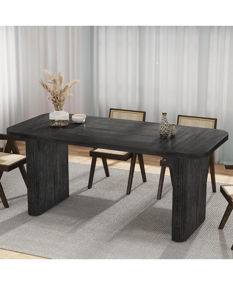 Tribesigns Dining Table for 4-6, Rectangular Wood Kitchen with Double Pedestal, 62-Inch Dinner Room, Living Easy Assembly