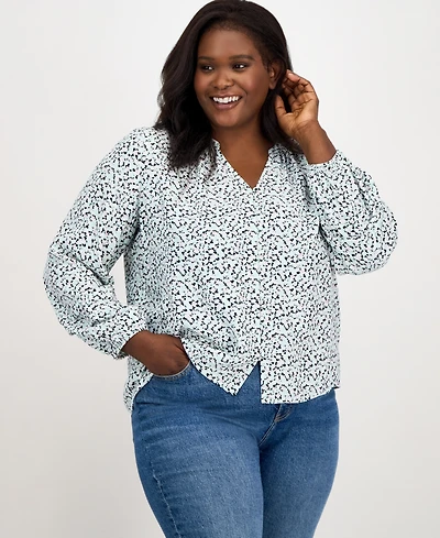 On 34th Trendy Plus Shadow Floral Button-Front Blouse, Exclusively at Macy's