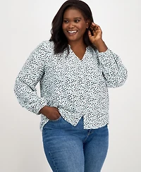 On 34th Trendy Plus Shadow Floral Button-Front Blouse, Exclusively at Macy's