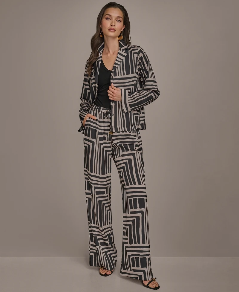 Donna Karan New York Women's Long Sleeve Geo Print Button Down Shirt