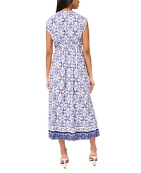 Msk Women's Printed V-Neck Short-Sleeve Maxi Dress