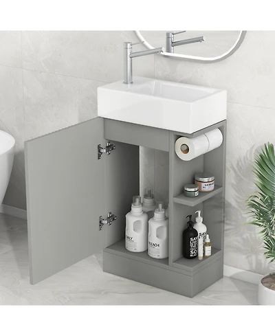 Streamdale 18.6" Bathroom Vanity with Sink, Bathroom Vanity Cabinet with Two-tier Shelf, Left or Right Orientation, Grey