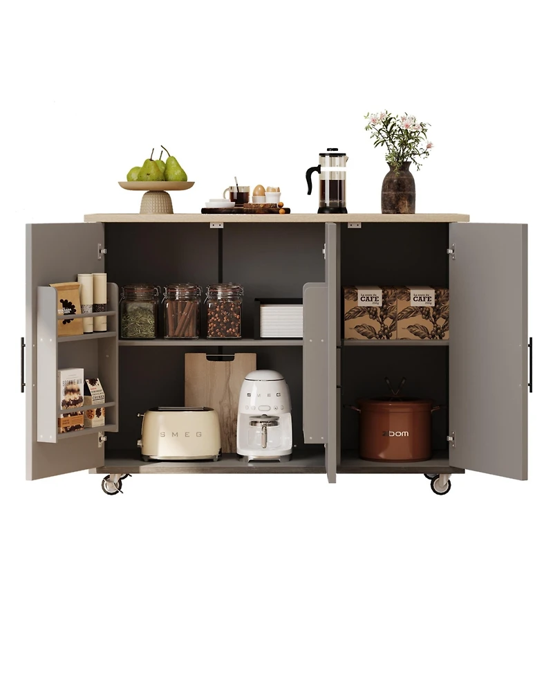 Streamdale Geometric Kitchen Island with Drop Leaf, Storage, and Towel Rack