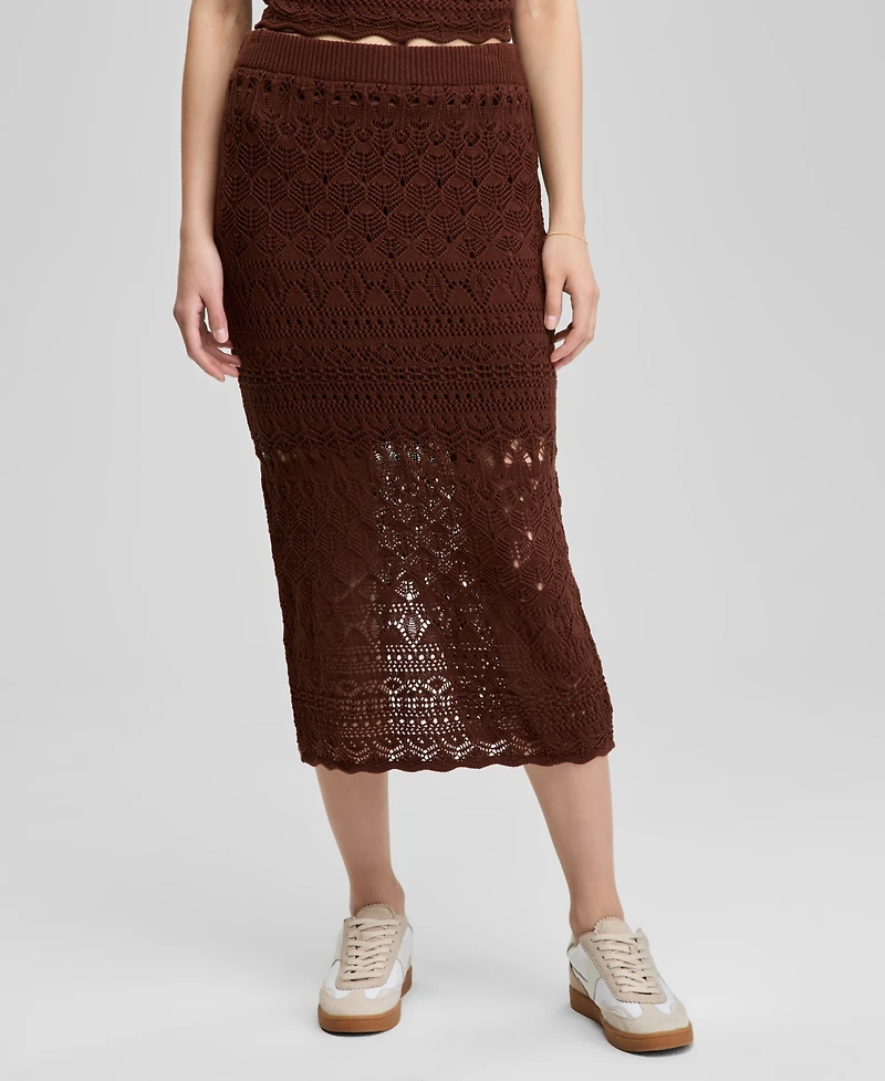 And Now This Women's Crochet Pull-On Cotton Midi Skirt